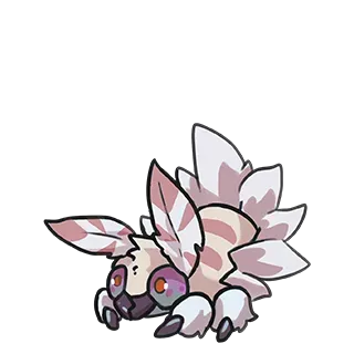Creature design art for the "woolly spider," a fantasy creature with rabbit-like ears, spider legs, and striped fluffy fur.