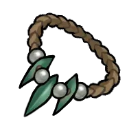 Game item icon labeled "Claw": a braided cord bracelet decorated with green leaf-shaped charms and pearl beads.