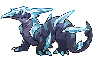 Creature design art for the "Ice Diamond Lizard," a dark blue lizard-like creature covered in crystalline ice-blue spikes.